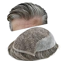 Hair System Replacement Toupee for Men French Swiss Lace Mens Toupee Poly Thin Skin Human Hair Piece Natural Bleached Knot (7