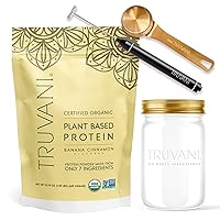 Truvani Vegan Banana Cinnamon Protein Powder with Jar, Frother & Scoop Bundle - 20g of Organic Plant Based Protein Powder - Includes Glass Jar, Portable Mini Electric Whisk & Durable Powder Scoop