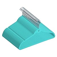 Juvale 50 Pack Non Slip Velvet Clothes Hangers with Cascading Hooks Space Saving for Kids, Teens, and Adult's Shirts, Coats, Pants, Suits, and Dresses (Teal, 17.5 Inches)