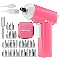 Hi-Spec Design Cordless Screwdriver in Pink 3.6 V USB Mini Cordless Screwdriver and Bit Set Rechargeable in New Design with 33 Popular Bit Sizes in Bag