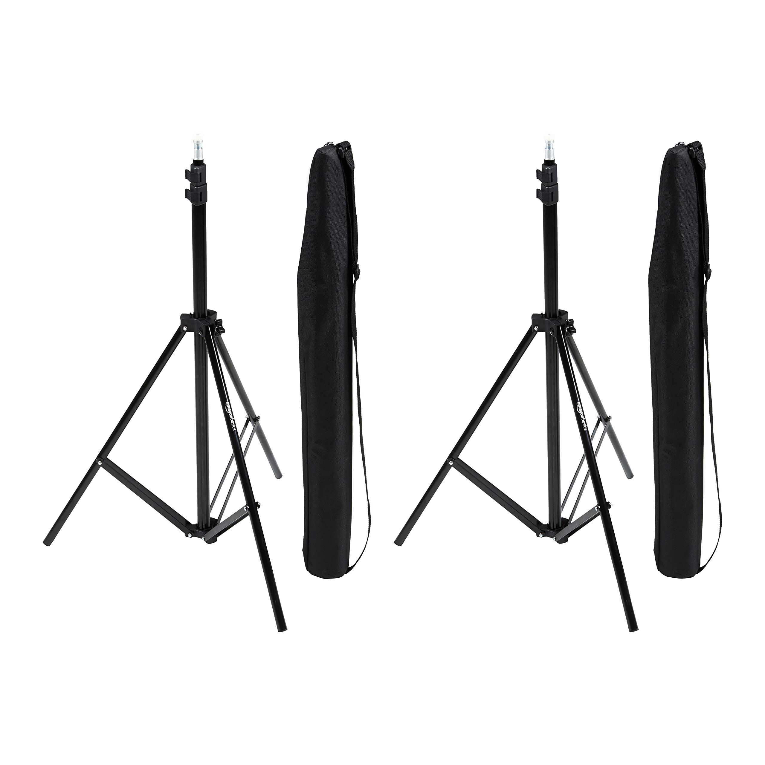 Amazon Basics Aluminum Light Photography Tripod Stand with Case - Pack of 2, 2.8 - 6.7 Feet, 3.66 Pounds, Black