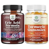 Natures Craft Bundle of Vegan Uric Acid Cleanse and Detox for Men and Women's Joints Kidneys and More and Turmeric Gummies for Adults Peach Flavor - Extra Strength Joint Support Gummies
