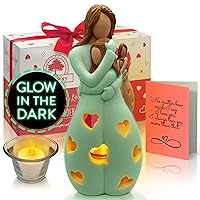 Daughter Gifts from Mom - Glow in The Dark Candle Holder Statue W/Flickering LED Candle - Unique Mother's Day, Christmas, Birthday Gifts Ideas, Mama Regalos - Greeting Card Included - Hand Painted