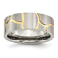 Titanium Grooved Yellow IP-plated Mens 8mm Brushed Band Ring TB273