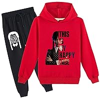 Kids Girls Graphic Long Sleeve Hoodie with Sweatpants,Wednesday Addams Hooded Set Comfy Soft Tracksuit for Children