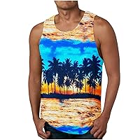 Beach Tank Top for Men Sunset Coconut Print Summer T Shirt Casual Crewneck Vest Sleeveless Stylish Tank Tops Blouse