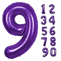 40 inch Purple Number 9 Balloon, Giant Large 9 Foil Balloon for Birthdays, Anniversaries, Graduations, 9th Birthday Decorations for Kids