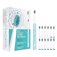 Whitening USB Rechargeable Sonic Toothbrush-12 Brush Heads!- 38,000 Brush Strokes Per Minute-3 Brushing Modes with 2 Minute Auto Timer (Green)