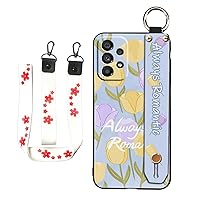 Crossbody Case Compatible with Samsung Galaxy S21 FE Phone Cases with Wrist Strap Kickstand Lanyard Soft Silicone Shockproof Protective Cartoon Flower Cover for Women(Color Lily)