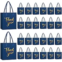 Honoson 30 Pcs Mini Gift Bags with Handles 4 x 2.75 x 4.5'' Small Thank You Paper Bag Foil Graduation Gift Bag Wedding Gift Wrap Bag Birthday Party Favor Bag for Baby Shower(Blue/Gold)