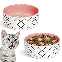 MSBC Ceramic Cat Bowls(13oz/390ml), Cute Cat Food and Water Feeder Set, Dog Cat Basic Bowl, Small Pet Feeding Dishes for Cat, Kitten, Small Dog, Whisker Stress Free, Dishwasher Safe, Set of 2, Pink