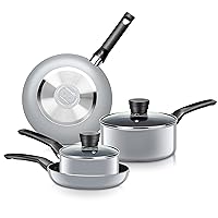 SereneLife Kitchenware Pots & Pans Basic Kitchen Cookware, Black Non-Stick Coating Inside, Heat Resistant Lacquer (6-Piece Set), One Size, Gray