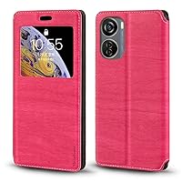 for ZTE Blade V40 Design Case, Wood Grain Leather Case with Card Holder and Window, Magnetic Flip Cover for ZTE 8046 (6.6”) Rose