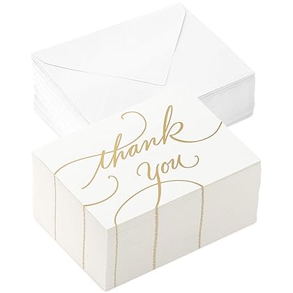 Hallmark Wedding, Baby Shower, Bridal Shower Thank You Cards (Gold Foil Script, 100 Thank You Notes and Envelopes)