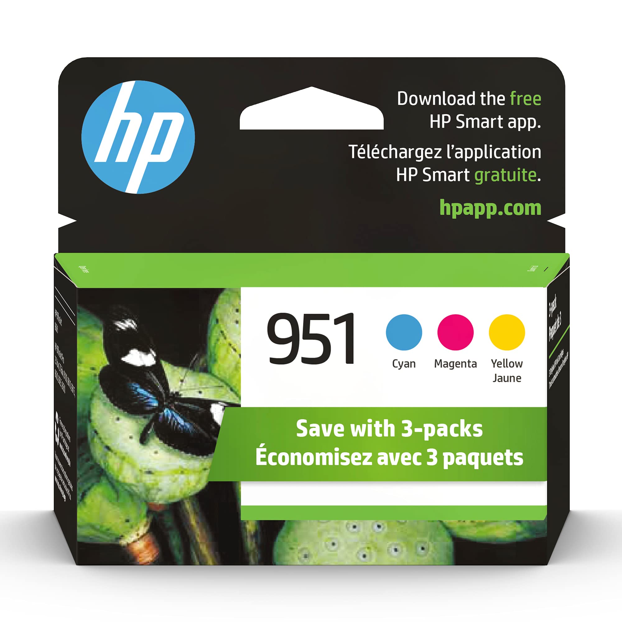 HP 951 Cyan, Magenta, Yellow Ink Cartridges | Works with HP OfficeJet 8600, HP OfficeJet Pro 251dw, 276dw, 8100, 8610, 8620, 8630 Series | Eligible for Instant Ink | CR314FN, Combo 3-Pack