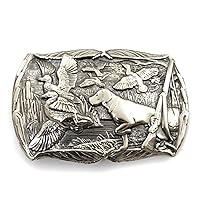 Duck hunting belt buckle, Duck hunting season with greyhounds solid 925 Stering Silver belt buckle