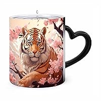Tiger Japanese Cherry Blossom Flower Ceramic Coffee Mug Heat Sensitive Color Changing Magic Mug Personalized Cup Funny Gift
