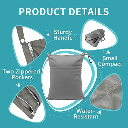 babygoal Wet Dry Bags for Baby Cloth Diapers, Waterproof Washable Travel Bags, Beach, Pool, Gym Bag for Swimsuits & Wet Clothes with 2 Pockets 3 Pack L-BWG