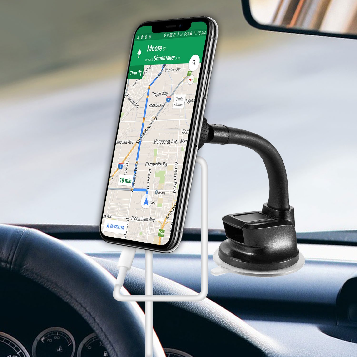 Cellet Suction Cup Dashboard and Windshield Mount Phone Cradle, Magnetic Phone Holder, Desk Mount with Flexible Goose Neck Compatible with iPhones Samsung Galaxy, Note, Motorola Moto, Google Pixel