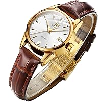 OLEVS Women's Watches, Brown Leather Easy Read Quartz Analogue Small Dial Watches for Women Waterproof Casual Simple Women Watch with Date Dress Gift for Her