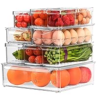 12-pack Stackable Fridge Organizer with 5 liners, Refrigerator Organizer Bins with Lids, Plastic Fridge Organizers and Storage Clear Pantry Organization and Storage Containers for Fruits, Vegetable