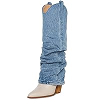 Women's Knee-High Fold Over Cowboy Boots Western Cowgirl Boots