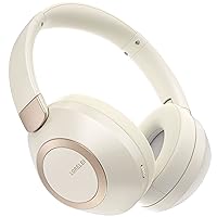 B-C6 Wireless Over Ear Headphones, 50H Playtime Foldable Lightweight Bluetooth Headsets, Deep Bass, Built-in Microphone, Memory Foam Earmuff, for Travel, Home Office (Beige White)