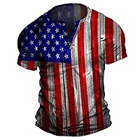 Independence Day T Shirt for Men American Flag Print Short Sleeve Henley T Shirts Lightweight Tee Top