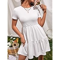 Summer Dresses for Women 2022 Ruffle Hem Solid Dress (Color : White, Size : XS)