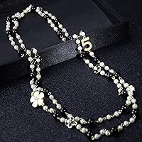 Akls Women Long Pendants Layered Pearl Necklace 5 Flower Party Jewelry
