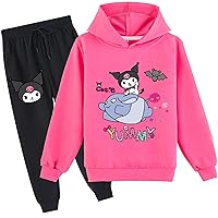 Kids Comfy Long Sleeve Pullover Hoodie with Sweatpants,Loose Fit Tops Cotton Sweatshirts Suit for Girls(2-16 Years)