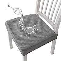Waterproof Seat Covers for Dining Room Chairs, Stretch Jacquard Dining Chair Seat Slipcovers Kitchen Chair Covers Set of 4, Light Grey