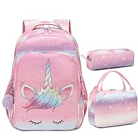 Meisohua School Backpacks Girls Unicorn Backpack with Lunch Bag and Pencil Case Kids 3 in 1 Bookbags School Bag Set