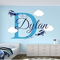Personalized Name Airplanes Wall Decal - Boy Name Wall Decal Kids Room Decor - Clouds Wall Decal Nursery Decor (40Wx20H)