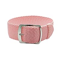22mm Pink Perlon Braided Woven Watch Strap with Silver Buckle