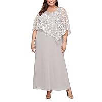 S.L. Fashions Women's Plus Size Long Floral Shimmer Overlay Cape Gown, Formal Event, Wedding Guest Dress