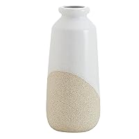 Elements 5.91x5.91x13.39 Inche White and Tan Ceramic Vase, for Display with Faux or Dried Flowers and Greenery