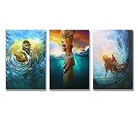3 Piece Jesus Christ Wall Art Hand of Gods Reaching Into Water Posters Prints Wall Art Print Canvas Poster Decorative Painting Modern Art Wall Decor Bedroom Decorations 16x24inch(40x60cm)