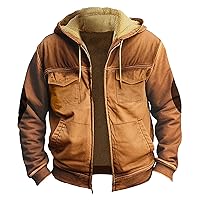 Mens Coats Sherpa Jacket With Hood Big Tall Fleece Lined Zip Up Warm Hoodies Sweatshirt Winter Thicken Coat