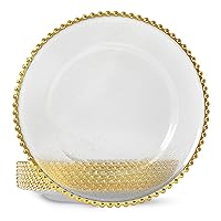 13inch Gold Bead Clear Acrylic Plastics Back texture Charger Plate, Set of 8, Charger Plates for Dinner,Wedding,Party,Event Decoration. (Acrylic Gold Beaded Clear Charger Plates)