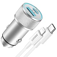 20W USB C Fast Car Charger for iPhone 14/13/12/Pro Max/Min /11/SE/XS/XR/X/8, iPad, AirPods (Dual Port Power Delivery PD Cigarette Lighter Car Adapter with 3FT iPhone Charger Cable Cord)