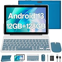 Android 13 Tablet 10 Inch, 2024 Newest 12GB RAM+128GB ROM/1TB Expandable Tablets PC, 2 in 1 Tablets with Keyboard, Quad-Core 2.0GHz CPU HD Screen, Google Certified 5G WiFi 6 BT 5.0, 8MP Camera Tableta