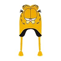 Garfield Beanie Hat, Peruvian Winter Knit Cap with 3D Cat Ears and Tassels, Orange, One Size