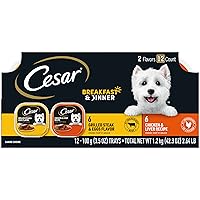 CESAR Adult Wet Dog Food Classic Loaf in Sauce Breakfast and Dinner Mealtime Variety Pack, 3.5 oz. Easy Peel Trays, Pack of 12