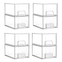 Vtopmart 8 Pack Clear Stackable Storage Drawers, 4.4'' Tall Acrylic Bathroom Makeup Organizer,Plastic Storage Bins For Vanity, Undersink, Kitchen Cabinets, Pantry, Home Organization and Storage