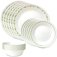 Corelle Vitrelle 18 Piece Glass Dinnerware Sets, Service for 6, Triple Layer Chip & Crack Resistant Glass Plate and Bowl Sets, Spring Blossom Green