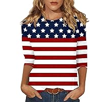 4Th of July Outfits for Women Lightning Deals Today Prime Red White and Blue Shirts 3/4 Length Sleeve Womens Tops Summer Short Business Casual Plus Size Clothes Oversized Workout Cotton (Pink，L)