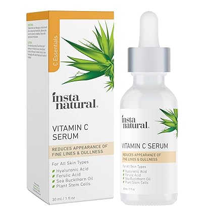 InstaNatural Vitamin C Face Serum, Brightens, Hydrates and Reduces Signs of Aging, with Vitamin C, Hyaluronic and Ferulic Acid, 1 FL Oz