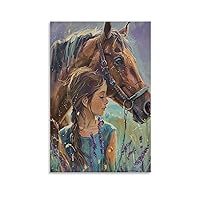 Girl And Horse Wall Art Prints Horse Painting Country Farmhouse Home Wall Decor (4) Poster Decorative Painting Canvas Wall Art Living Room Posters Bedroom Painting 24x36inch(60x90cm)