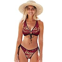 ALAZA Christmas and Happy New Year Bikinis Swimsuit Set for Women XS